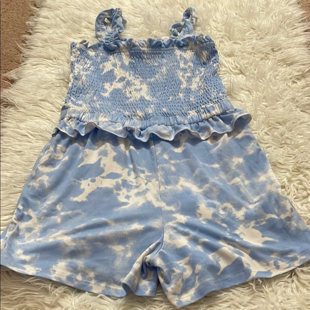 Bcbggirls Blue Tie-Dye Romper( size: s 7/8)